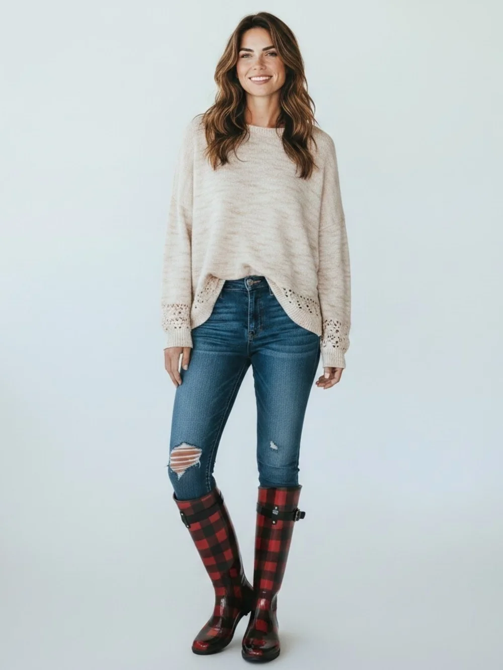 Lauren Ralph Lauren Red and Black Plaid Tall Rain Boots